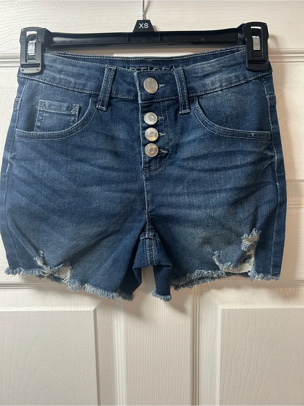 Justice Dark Wash Distressed Denim Shorts - Blue size 10 kids